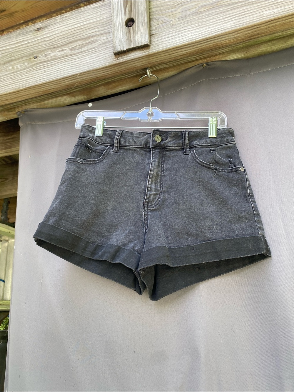 Sincerly Jules Faded Black High-Rise Cuffed Denim Shorts
